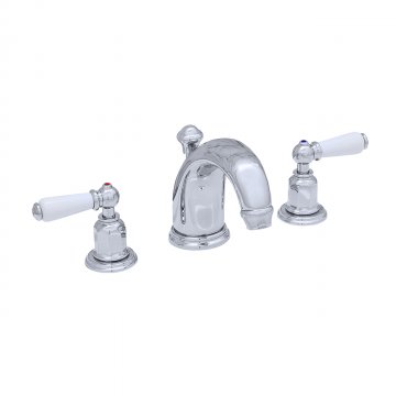 3 hole basin mixer with high spout & white porcelain lever taps