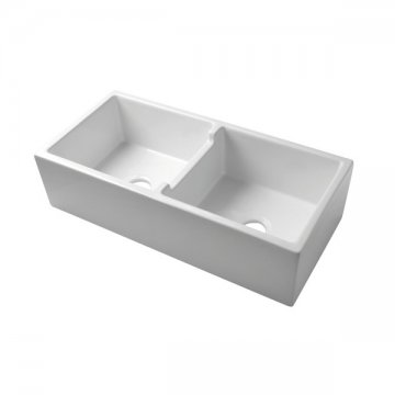 White double fireclay butler sink with centre division Approx. 1000 x 460 x 250 with wastes & racks