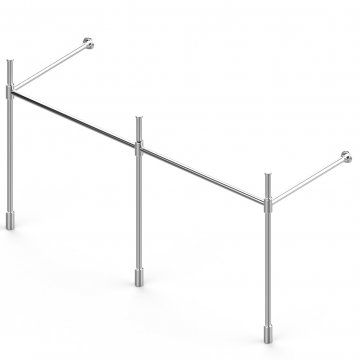 Double 3 leg wall mounted basin stand. Contemporary joints & tubular feet. W1500 x D540 x H880