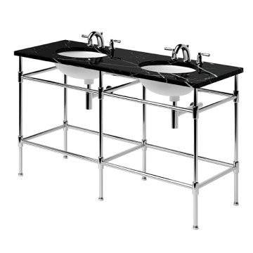 Double 6 leg freestanding basin stand. Contemporary joints & stepped feet. W1500 x D480 x H880 