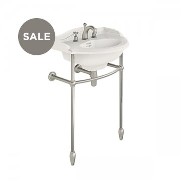 Edwardian 630mm basin, basin stand with traditional joints and tapered feet, tap set and bottle trap in Pewter