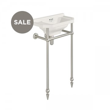 Art Deco 525mm basin, basin stand with traditional joints and pointed feet and bottle trap in Pewter