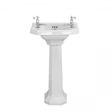 Art Deco 525mm basin 2 tap holes with Perrin & Rowe Art Deco basin pedestal