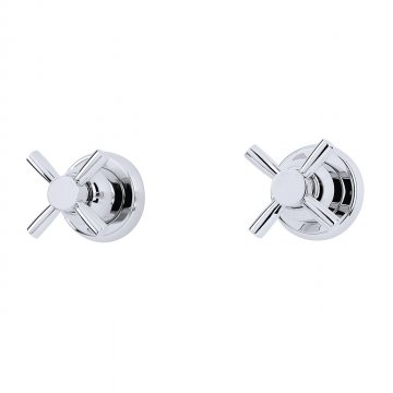 Contemporary bath or shower wall valve set with crossheads