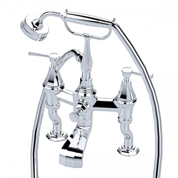 Deco bath/shower mixer with levers and handshower on pillar unions