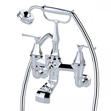 Deco wall mounted bath mixer handshower in cradle & lever taps