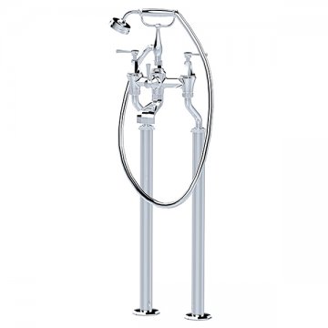 Deco bath filler on floorlegs with handshower in cradle & crosshead taps