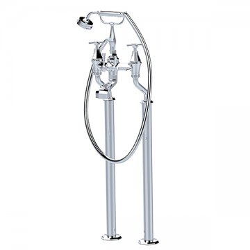 Deco bath/shower mixer with crossheads and handshower on floorlegs