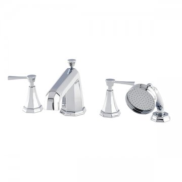 Deco 4 hole hob mounted bath mixer with handshower & lever taps