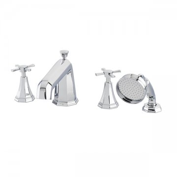 Deco four hole hob mounted bath set with crossheads and handshower