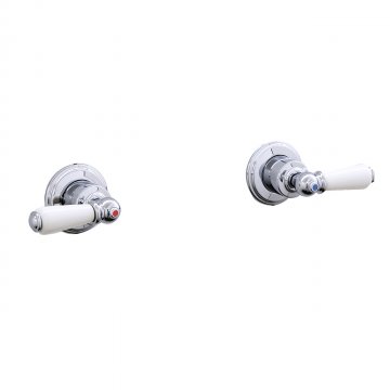 Bath or shower wall valve set with white porcelain levers