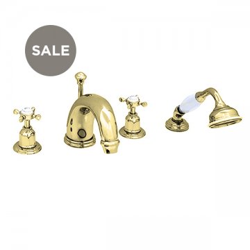 4 hole bath mixer with 180mm high spout, handshower & crosshead taps