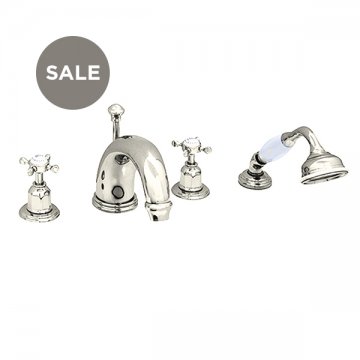 4 hole bath mixer with 255mm high spout, handshower & crosshead taps