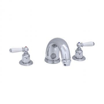 Three hole bath set with 180mm high spout and white porcelain levers