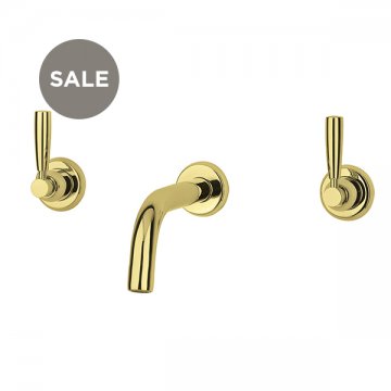 Langbourn wall-mounted basin mixer with modern spout & metal lever taps