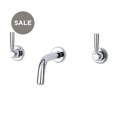 Langbourn wall-mounted basin mixer with modern spout & metal lever taps