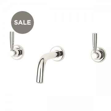 Langbourn wall-mounted basin mixer with modern spout & metal lever taps