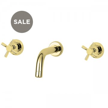 Langbourn wall-mounted basin mixer with modern spout & crosshead taps