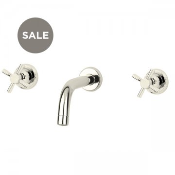 Langbourn wall-mounted basin mixer with modern spout & crosshead taps