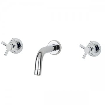 Contemporary wall mounted basin mixer with modern spout & crosshead taps