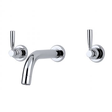Contemporary wall mounted bath set with metal levers and modern spout