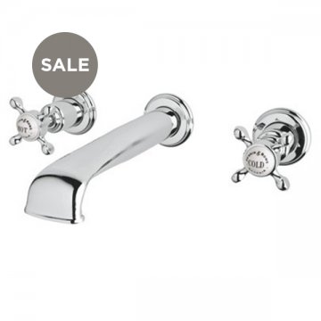 Wall-mounted basin mixer with low spout & crosshead taps