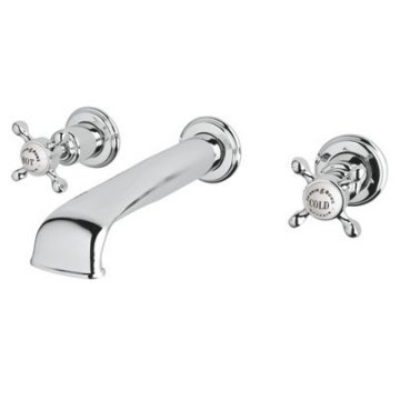 Wall mounted basin mixer with low spout & crosshead taps