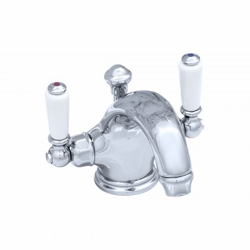 Monobloc basin mixer with white porcelain lever taps