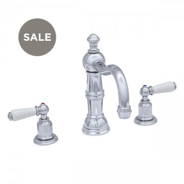 3 hole basin mixer with country spout & white porcelain lever taps