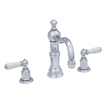 3 hole basin mixer with country spout & white porcelain lever taps