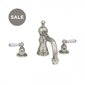 3 hole bath mixer with country spout & white porcelain lever taps