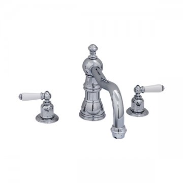 Three hole bath set with country spout and white porcelain levers
