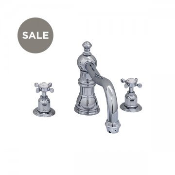 3 hole bath mixer with country spout & crosshead taps