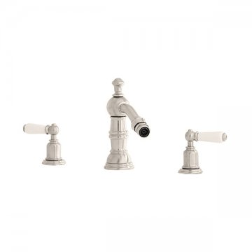 3 hole bidet tap set with white porcelain levers & pop-up waste