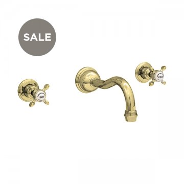 Wall-mounted basin mixer with country spout & crosshead taps