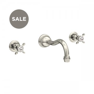 Wall-mounted basin mixer with country spout & crosshead taps