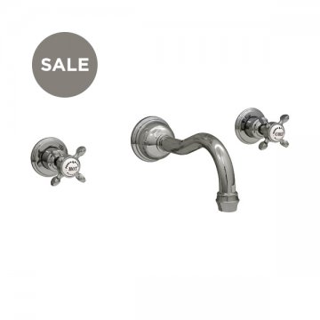 Wall-mounted basin mixer with country spout & crosshead taps