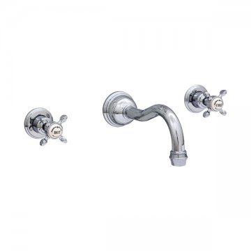 Wall mounted basin mixer with country spout & crosshead taps