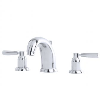 Contemporary three hole basin set with high spout and metal levers