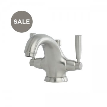 Langbourn monobloc basin mixer with metal lever taps