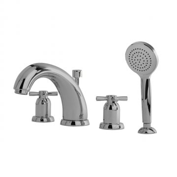 Langbourn 4 hole bath mixer with 175mm high spout, handshower & crosshead taps