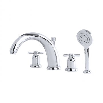 Langbourn 4 hole bath mixer with 260mm high spout, handshower & crosshead taps