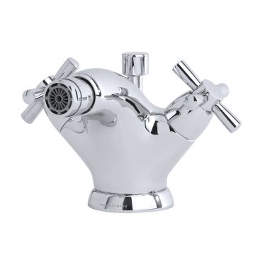 Contemporary monobloc bidet mixer with crossheads and pop-up waste