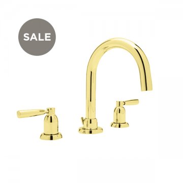 Langbourn 3 hole basin mixer with tubular spout & metal lever taps