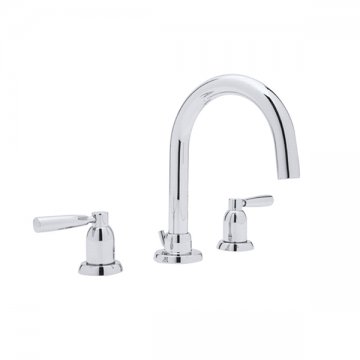 Contemporary Three hole basin set with tubular spout and metal levers