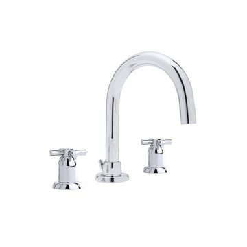 Contemporary 3 hole basin mixer with tubular spout & crosshead taps