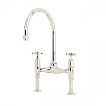 Ionian 2 hole bench mounted sink mixer with straight legs & crosshead taps