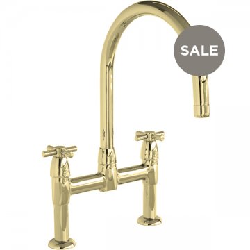 Io 2 hole bench mounted sink mixer with round spout & crosshead taps
