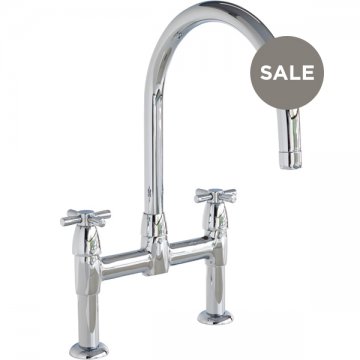 Io 2 hole bench mounted sink mixer with round spout & crosshead taps