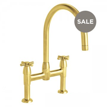 Io 2 hole bench mounted sink mixer with round spout & crosshead taps